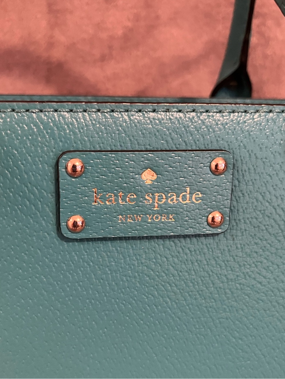 kate spade teal/turquoise leather satchel with gold-tone hardware . - Picture 5 of 5